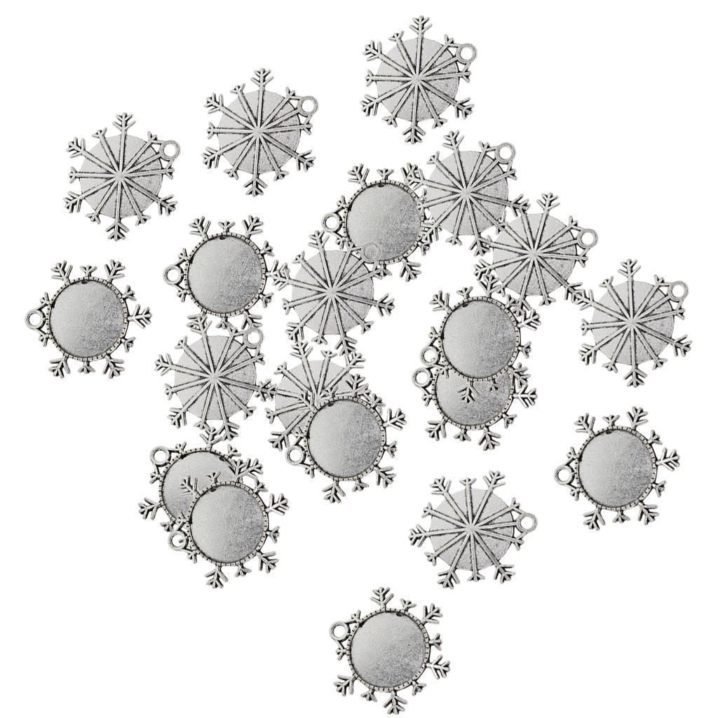 20 Pieces 25mm   Blank Snowflakes Round Bezel Pendant Tray Base