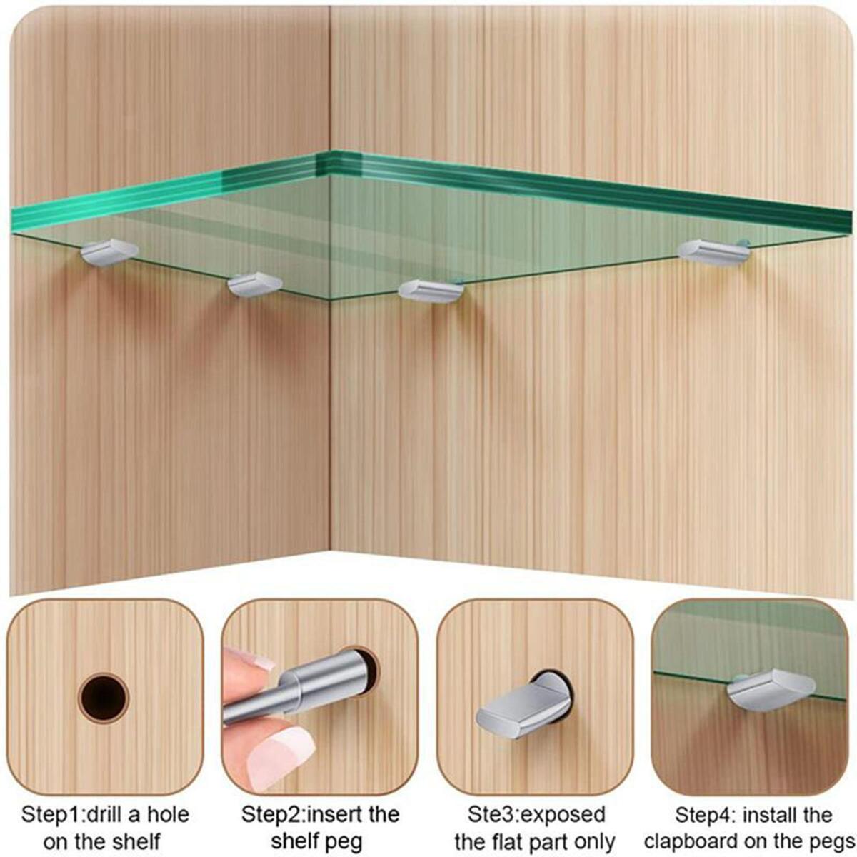 60x Shelf Studs Pegs Stainless Steel Cabinet Fixed Shelf  Bracket Holder