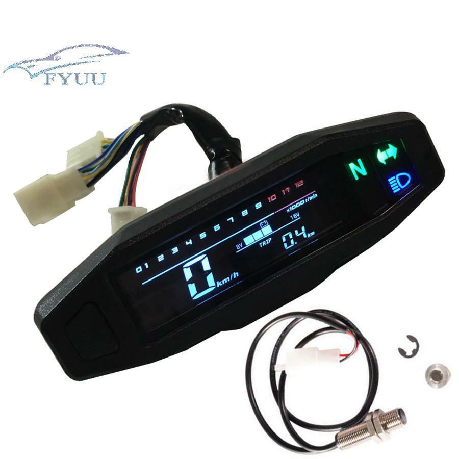LCD Mini Motorcycle Multi Gauge Speedometer Odometer Tachometer 199KM/H 1200RPM