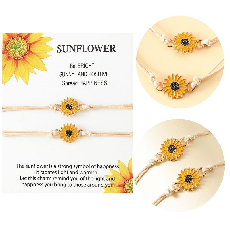 Handmade Sunflower Bohemian Bracelet Friendship Jewelry Lady Girl 2-piece Set