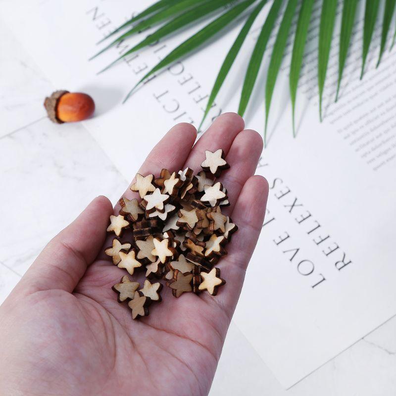 100 Pcs/Set Natural Wooden Star Slices for DIY Art Crafts Christmas Tree Decor