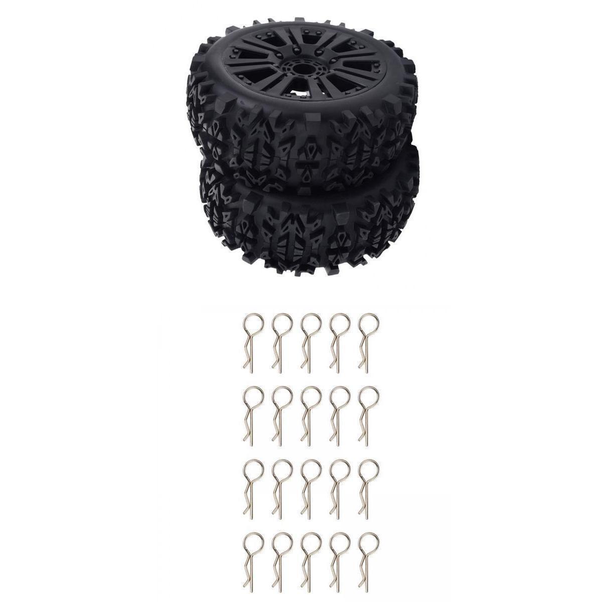 2pcs Rubber Tires Set with 10 Body Pins for 1/8 RC Car Accessory Replacement
