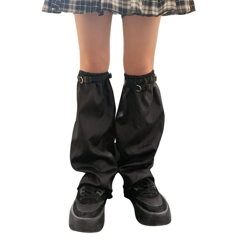 Women Harajuku Leg Warmers Gothic Punk Knee High Socks with Release Buckle