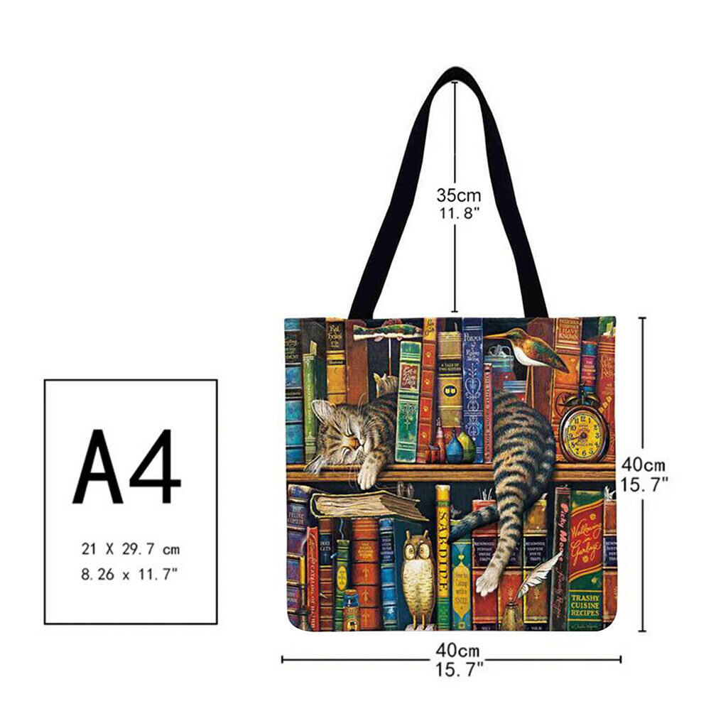 Books and cats Printed Shoulder Shopping Bag Casual Large Tote Handbag