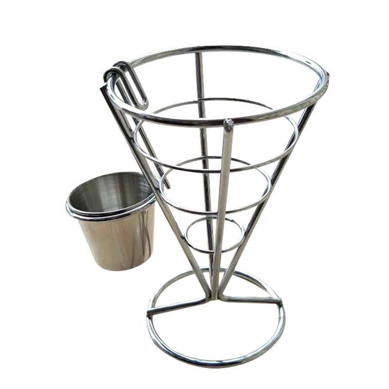 Stainless Steel Fry Holder With Sauce Dippers Metal Fried Chicken Display Rack