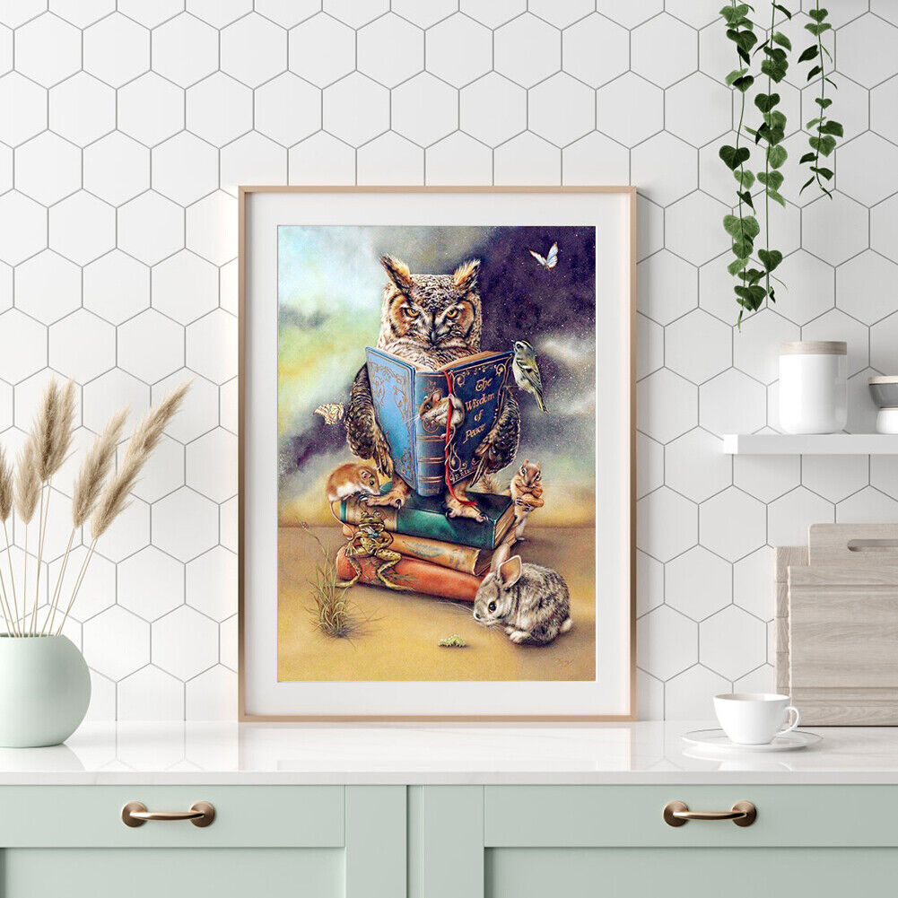 Book Owl Full Drill Round Diamond Painting 5D Mosaic Kit Picture Home Decor