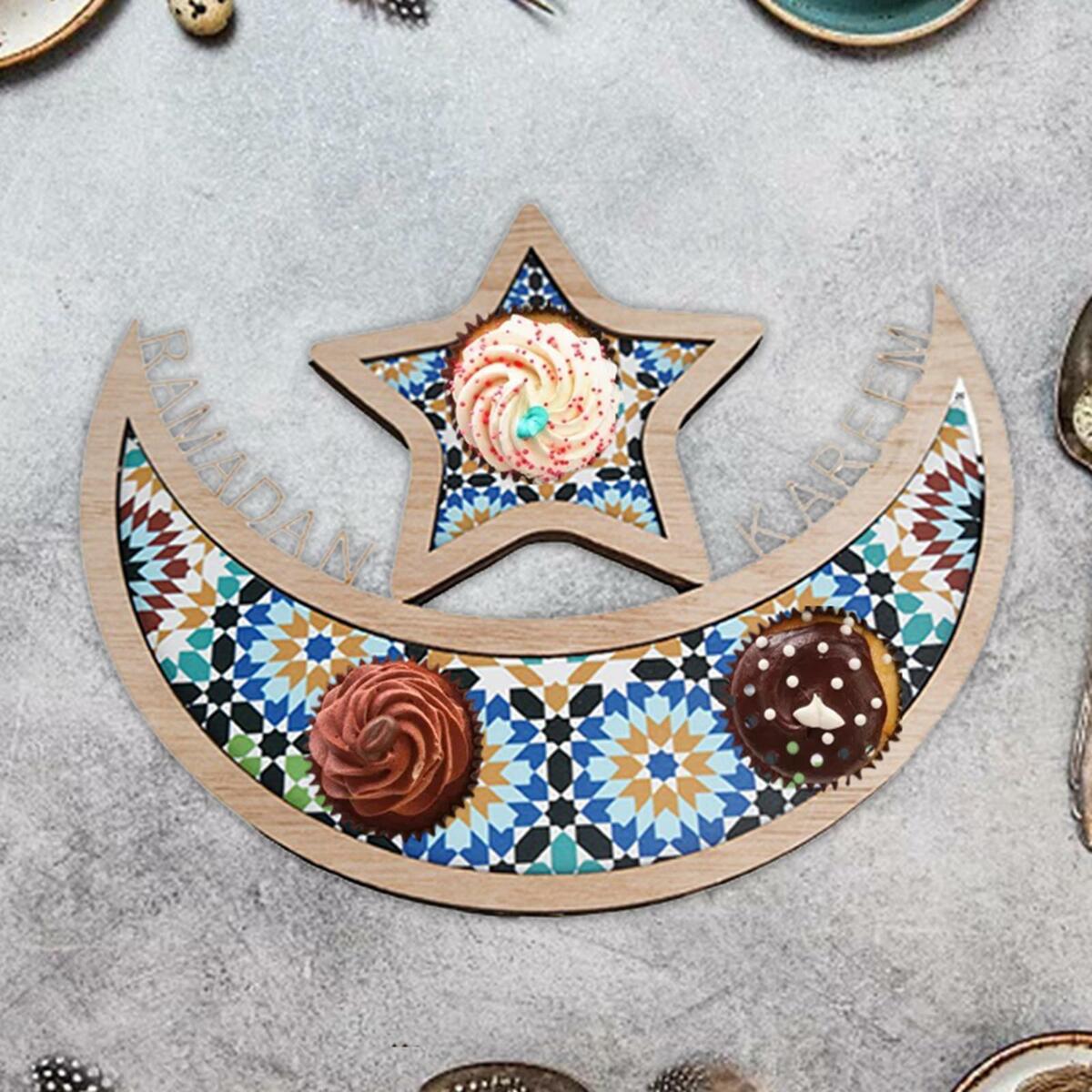 2 Pieces Ramadan moon and  Shape Food Tray Dessert Pastry Party Serving Tray