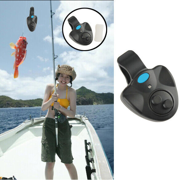 Electronic Fish Bite Finder Alarm LED Light Bell Clip On Fishing Rod Black