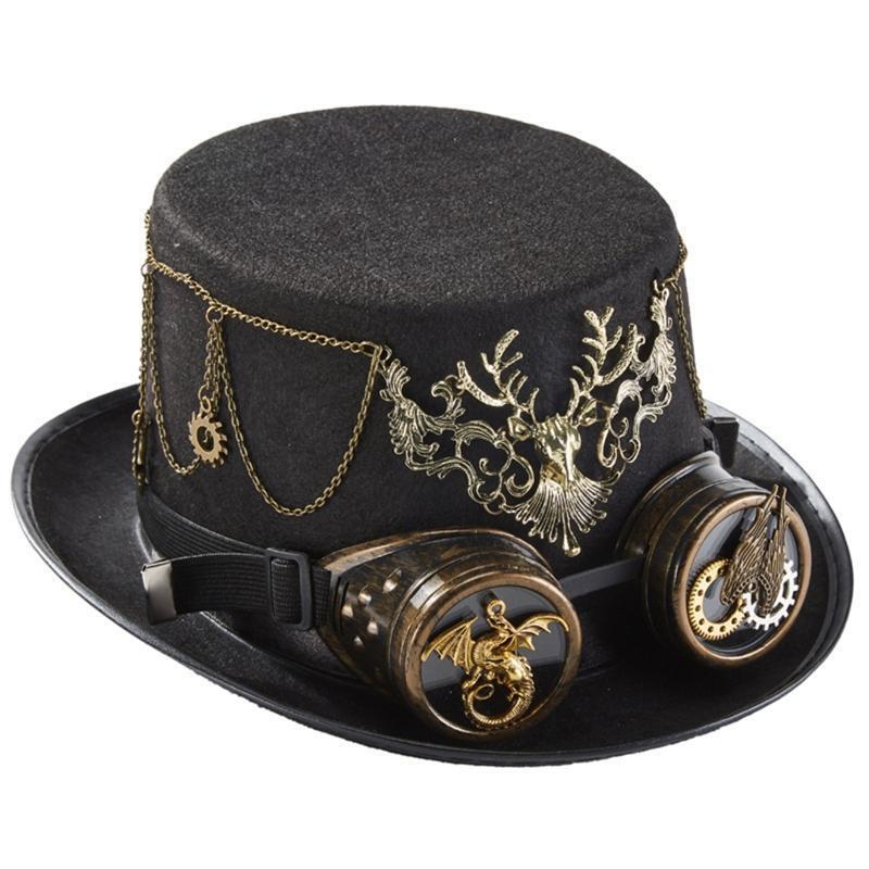 Victorian Deer Head Goggles Top Hat Magic Hat Steampunk Hat for Performance Prop