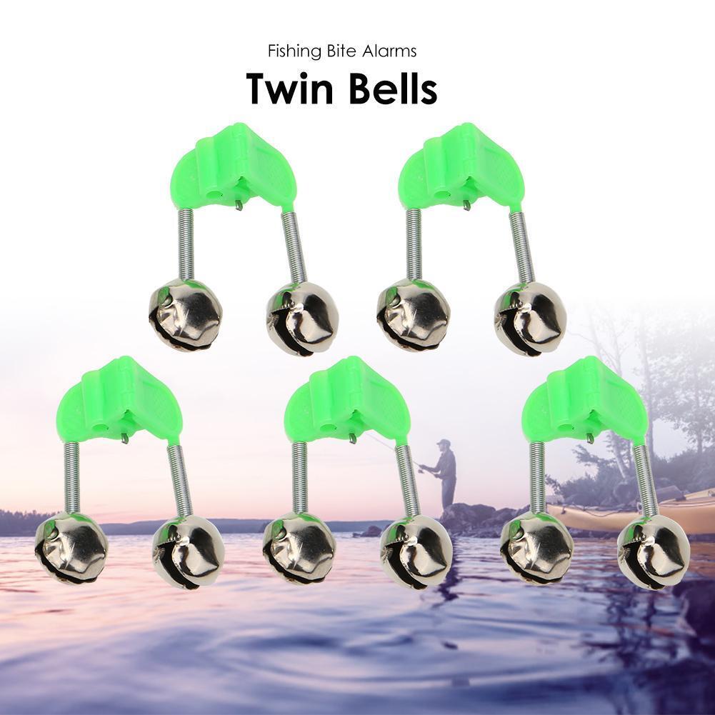 5pcs Fishing Rod Bite Alarms Twin Bells Stalk Clamp Tip Clip Ring Tackle