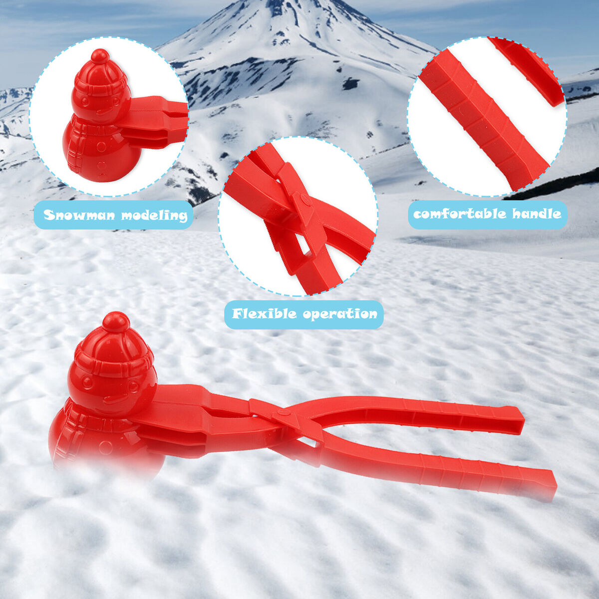 Snowball Maker Tool Snowman Shape DIY Snow Ball Tongs with Handle (Red)