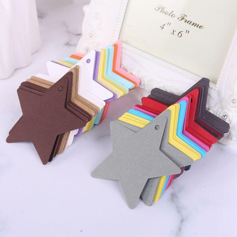 200pcs Christmas Star Kraft Paper Blank Gift Tags Hang Label Price Cards Strings