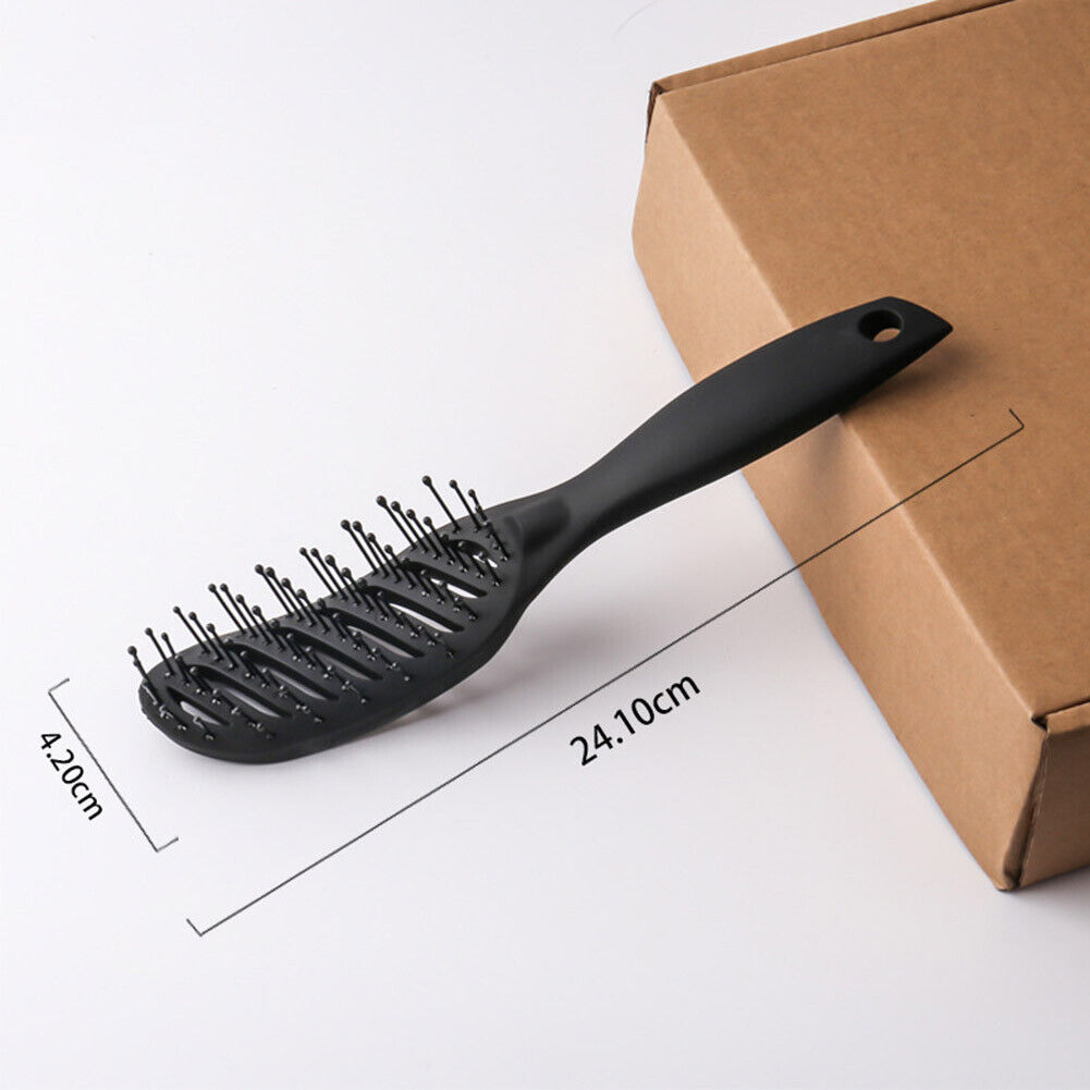 Curved Anti-Static Hair Massage Comb Salon Wet Dry Styling Brush (Black)