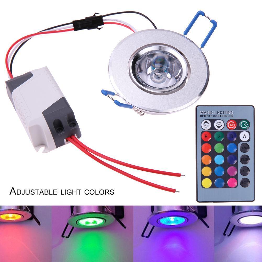 3W RGB Downlight AC85-265V Ceiling Light Lamp Spot Light w/ Remote Control