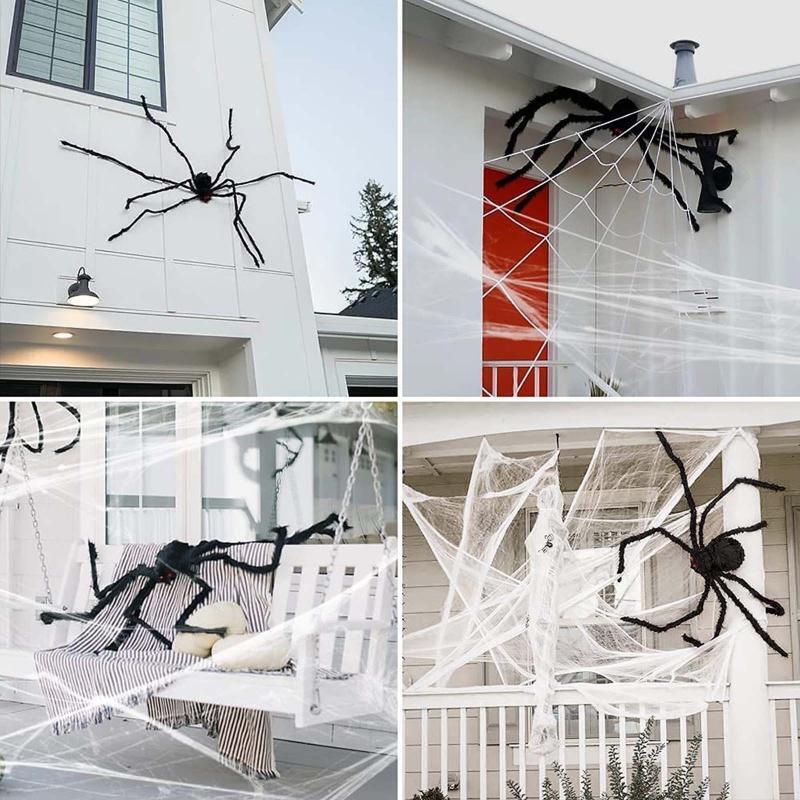Halloween Super Large Triangle Spider Web with Giant Spider Kit Horror Supplies