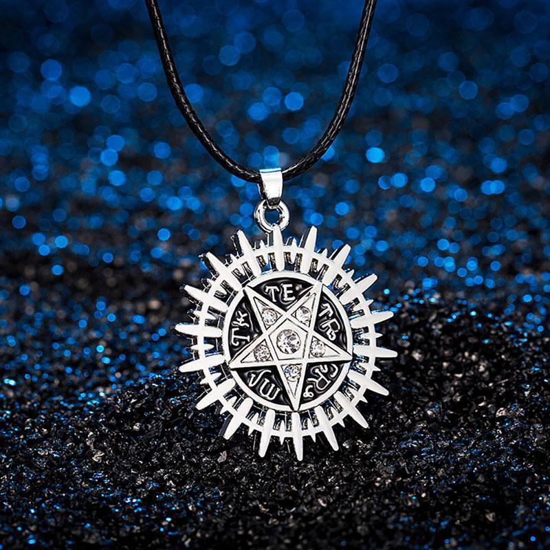 Supernatural Dean Possession Symbol Pentagram Sun Pendant Leather Necklace