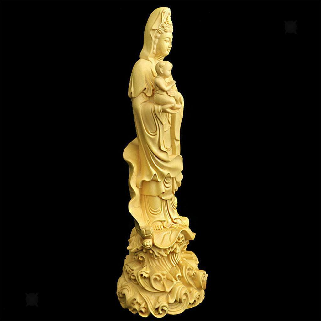 Boxwood Guanyin Sculpture Buddha Statue  for Tabletop Office Decor