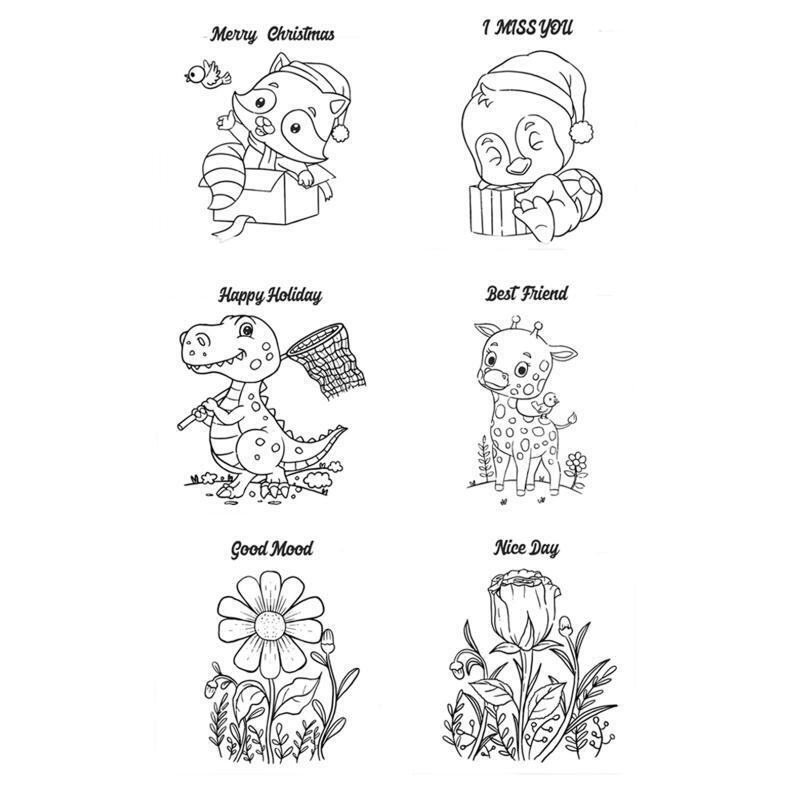 Animal Flower Stamp Cartoon Deer Dinosaur Seal Handmade Crafts for Card