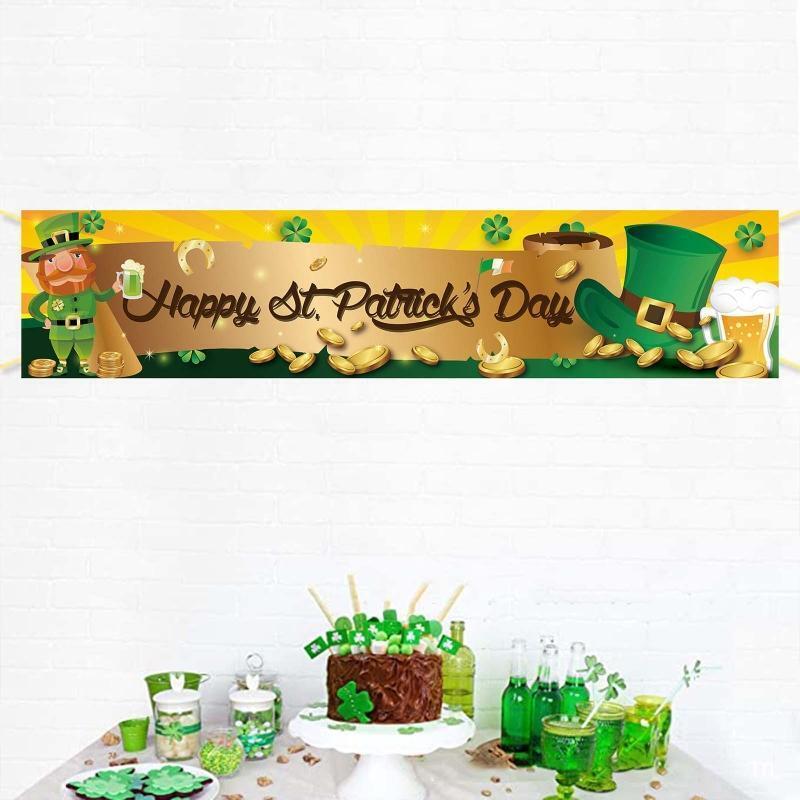 Saint Patrick's Day Banner Lucky Shamrock Hat Hanging Flag Party Supplies