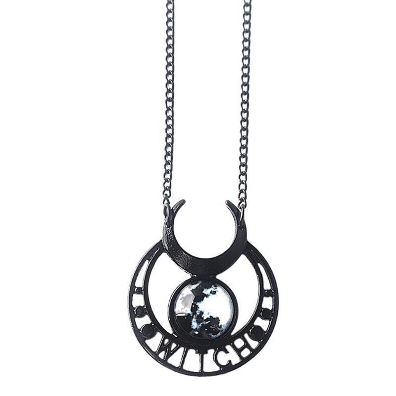 Demon Witch Black Moon Necklace Triple Goddess Pendant Moon Goddess Necklace