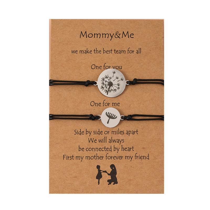 2Pieces Mother Daughter Bracelets Set Matching Stainless Steel Dandelion Jewelry