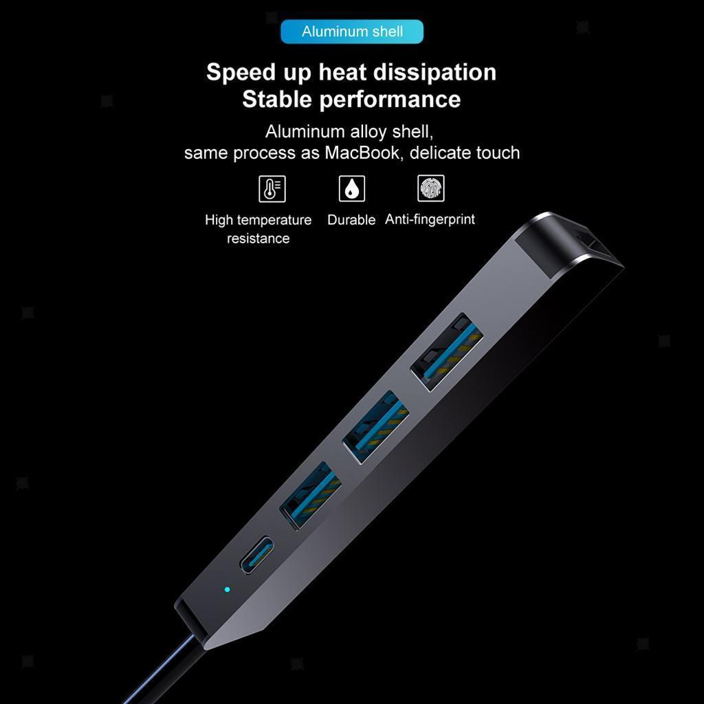 Blesiya USB-C Hub Adapter 5-Dalam-1 4K Hdmi 3 Usb 3.0 Port 87W Pd Pengecasan