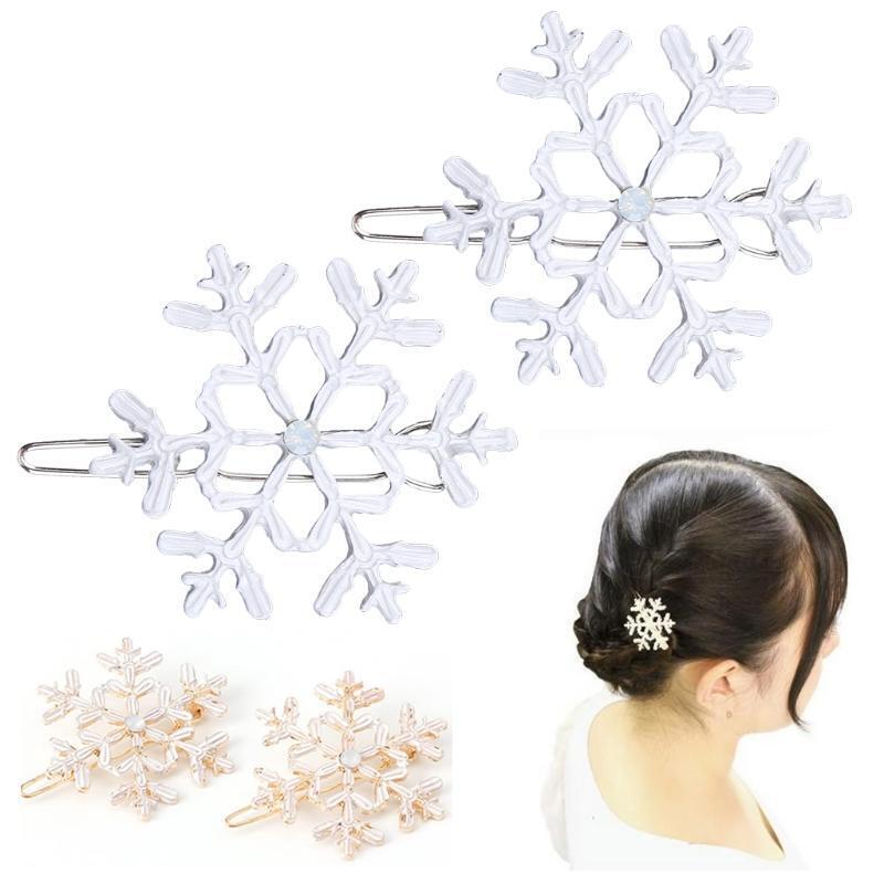 New 2Pc Snowflake Women's Crystal Rhinestone Hair Pin Clips Barrette Hairpins