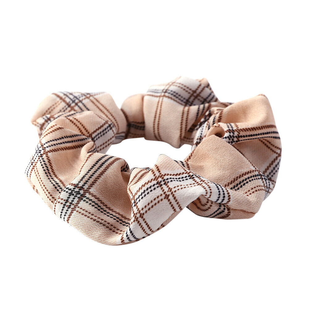 Hair Scrunchies Plaid Women Elastic Ponytail Holder Hair Ties Rope (Khaki)