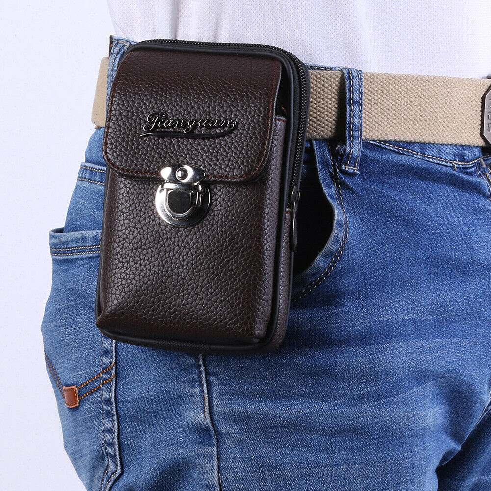Litchi Pattern Purse Men Leather Card Wallet Belt Bags (Coffee Vertical)