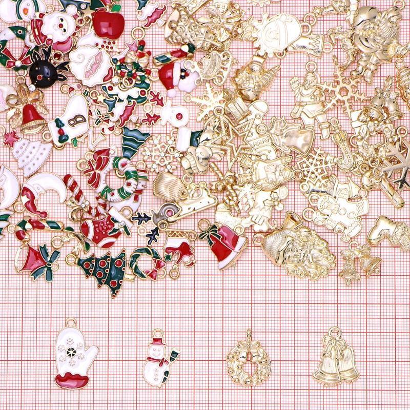 100 Pcs/Set Christmas Drop Oil Charms Bell DIY Bracelet Necklace Pendant w/ Loop