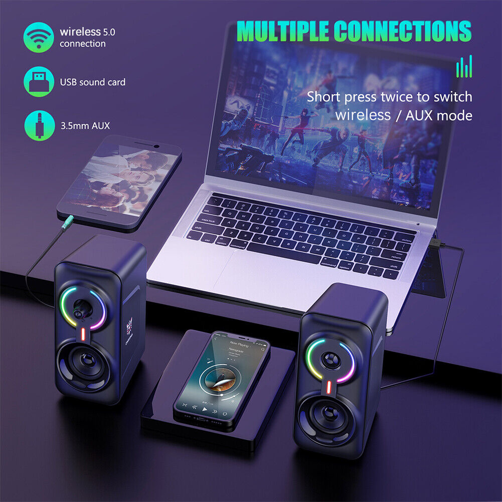 2pcs ONIKUMA L6 Gaming Wired LED Speaker Bluetooth-Compatible Stereo Kit