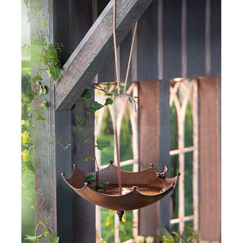 Practical Wild Bird Bath Pond Drinker Metal Hummingbird Feeder Umbrella Shaped