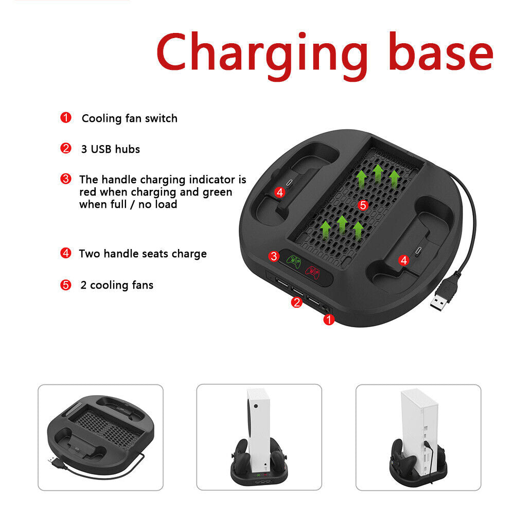 Console Cooling Holder for Xbox Series S USB HUB Dual Controller Charger