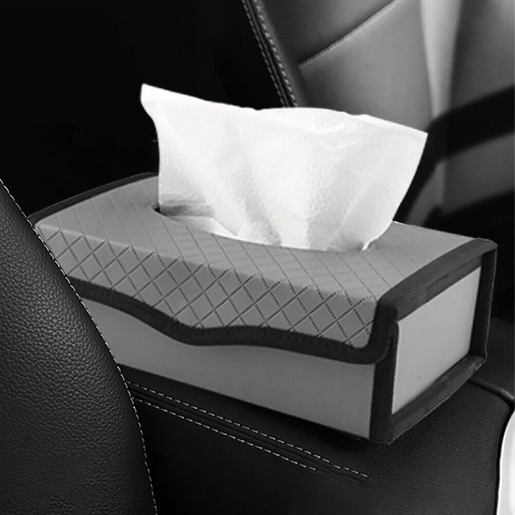 Car Tissue Box Large-capacity Auto Paper Towels Holder PU Leather (Grey)