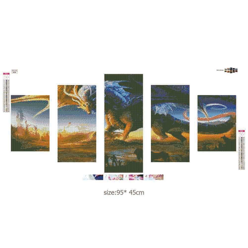 5pcs ?5D DIY Full Drill Square Diamond Painting Dinosaur Cross Stitch Kit