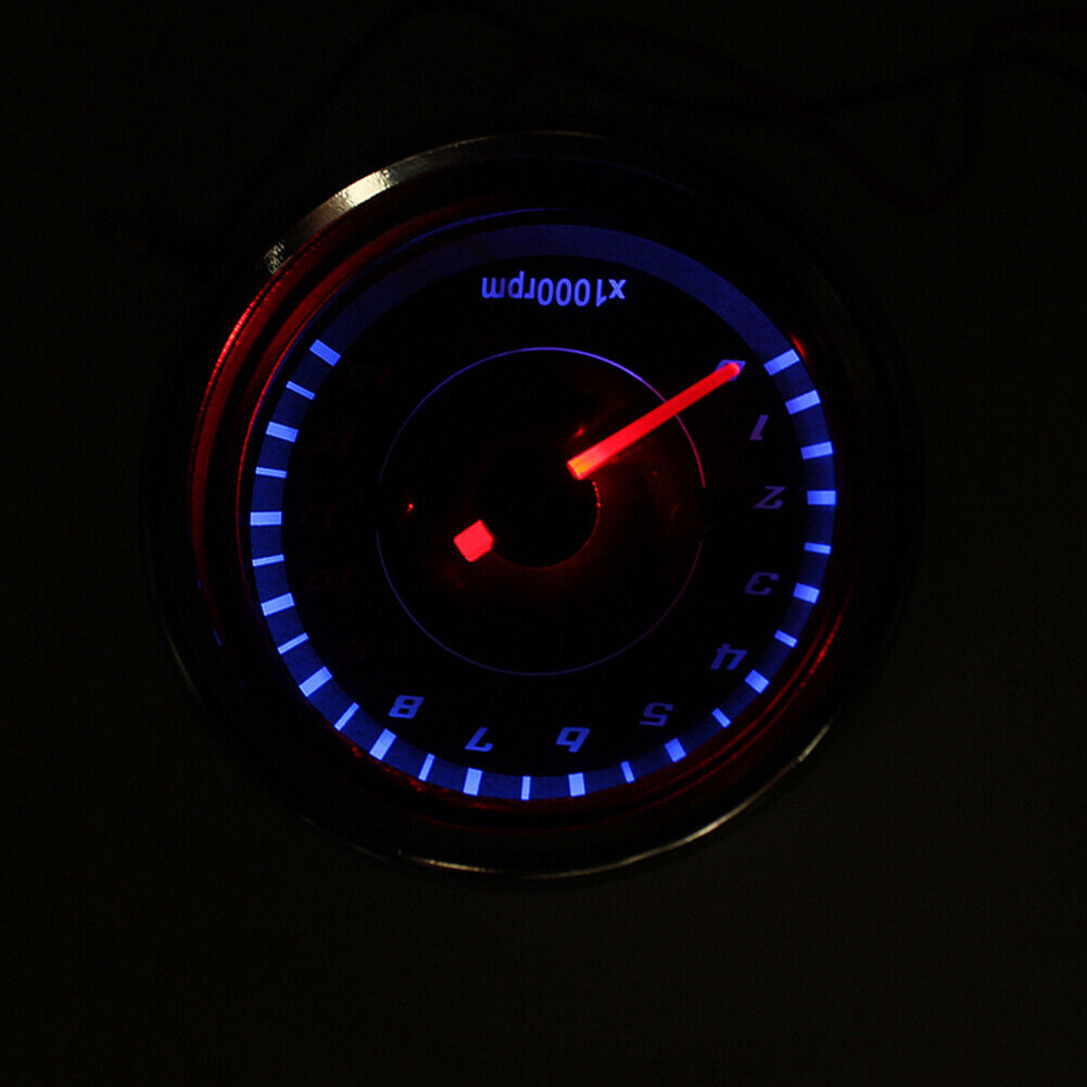 12V Motorcycle Tachometer Blue LED Backlit Analog RPM Gauge REV Counter