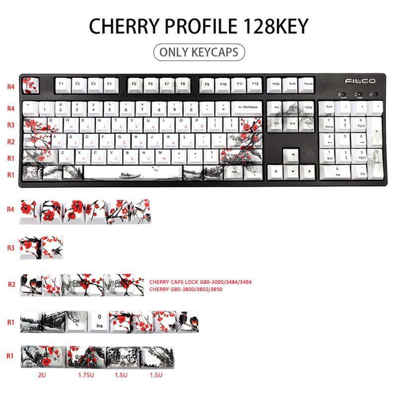 Mechanical Keyboard Cherry Profile 128 Keys DYE-Sub PBT Keycap Plum Blossom