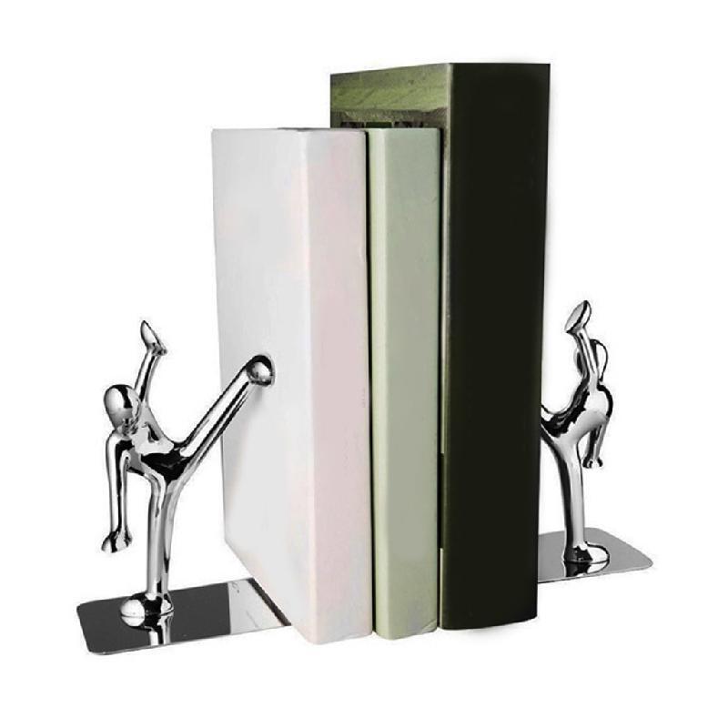 2Pcs Ceative Alloy Bookend Exquisite Metal Book Stand Desk Ornaments for Home