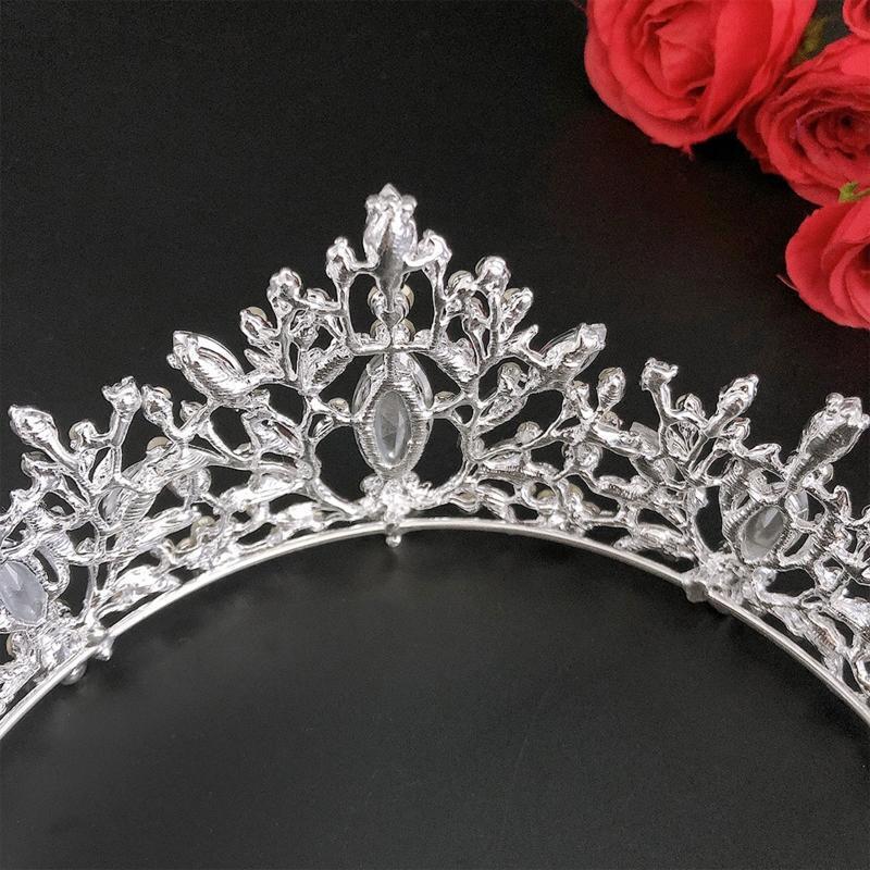 White Gems Princess Crown Tiaras for Girls Crystal Headband Wedding Party Gifts