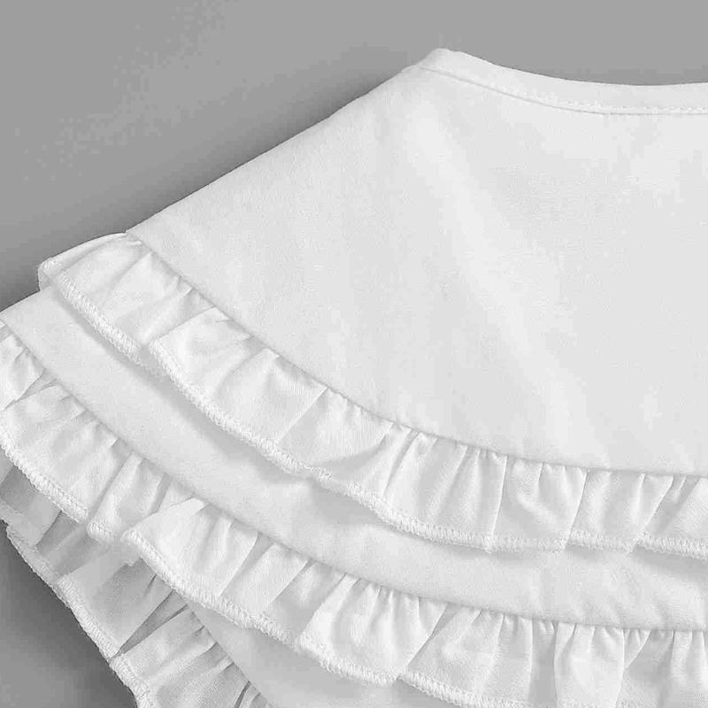 Women Double Layer Faux Collar White Shawl Tiered Ruffled Necklace Mini Poncho