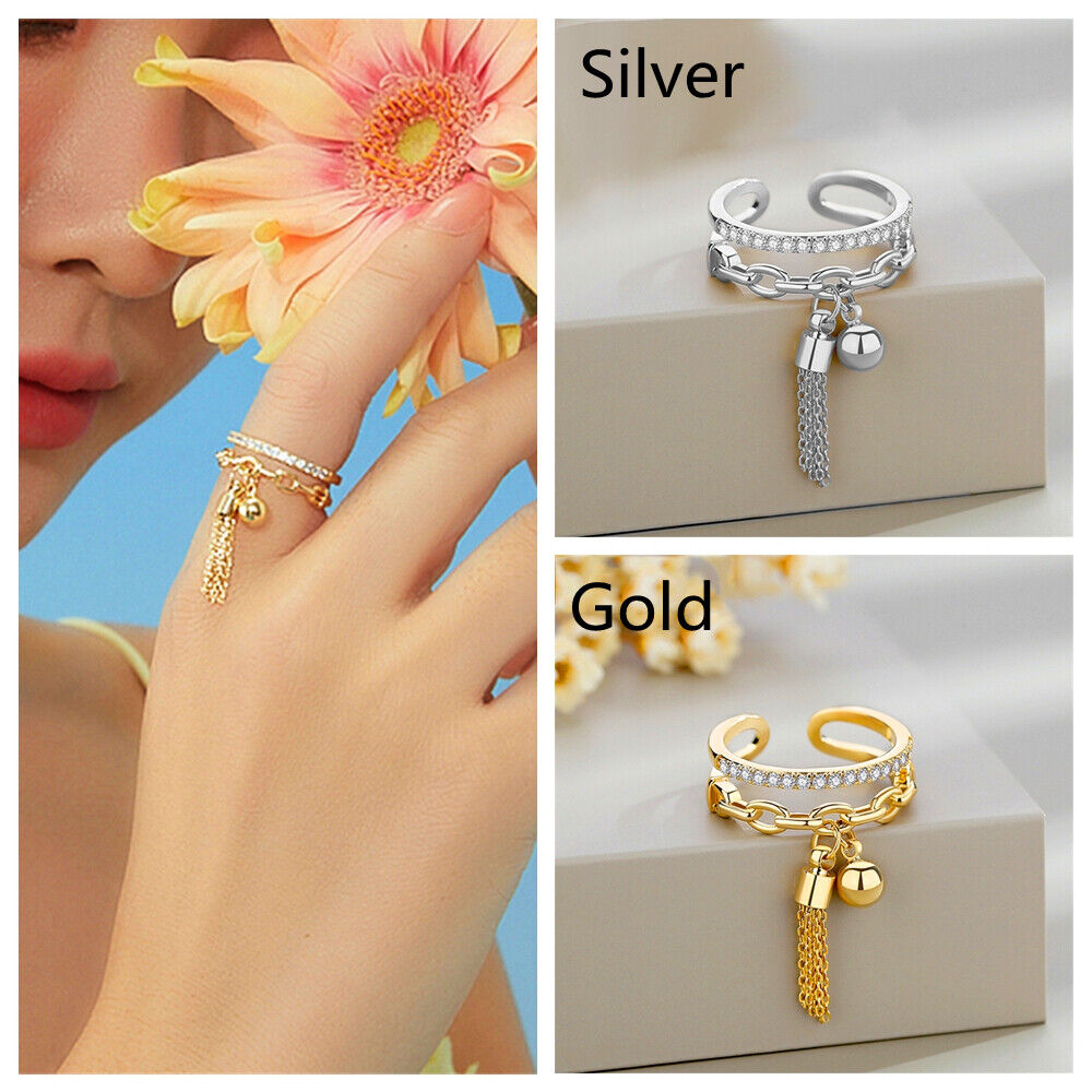 Engagement Rhinestone Gothic Zircon With Spike Pendant Link Chain Tassel Ring