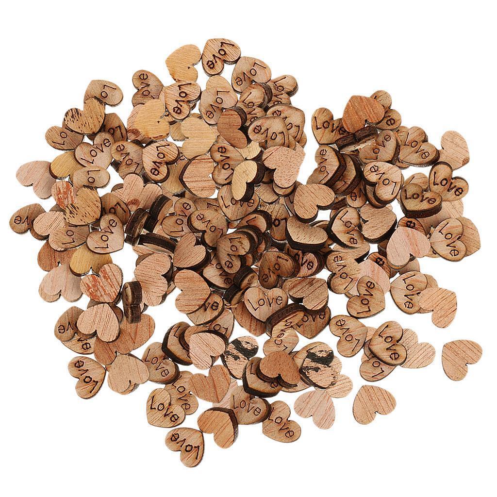 200pcs Rustic Wooden Love Heart Wedding Craft Scrapbooking Embellishments