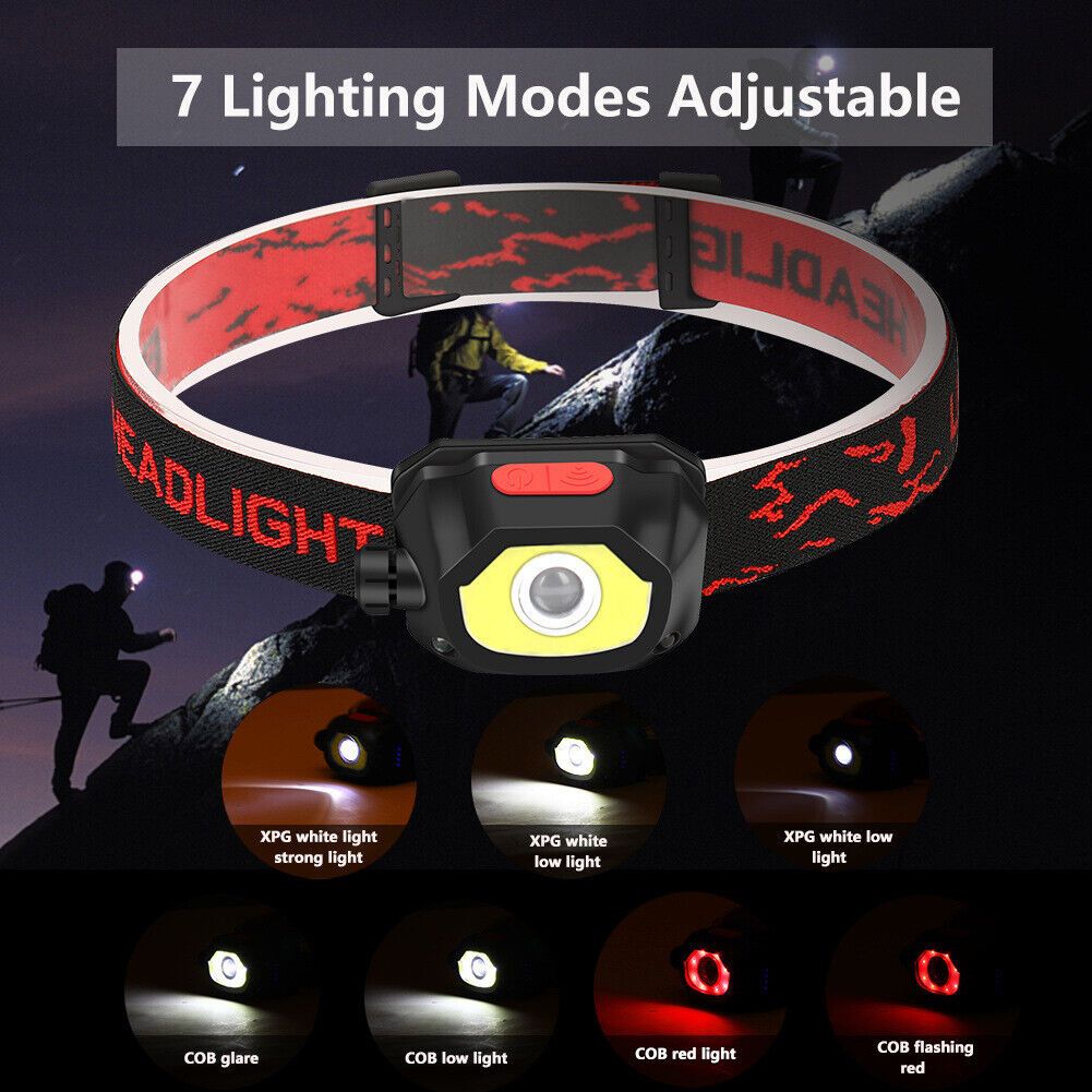 Powerful LED Headlamp USB COB Waterproof Outdoor Sensor Work Light Torch