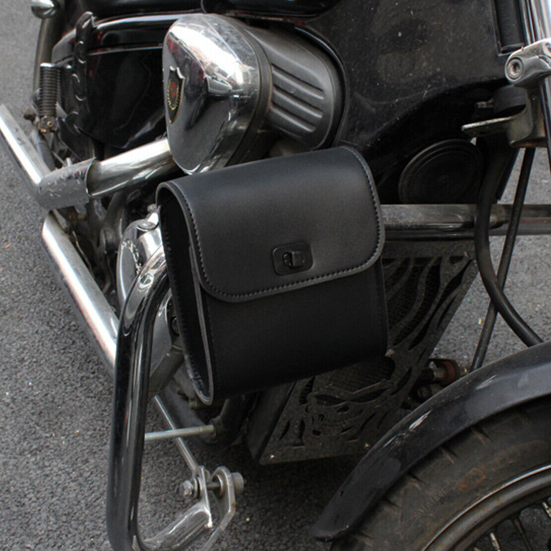 Hot Motorcycle Bike Tool Bag Fork Handlebar Saddlebag PU Leather Storage Pouch
