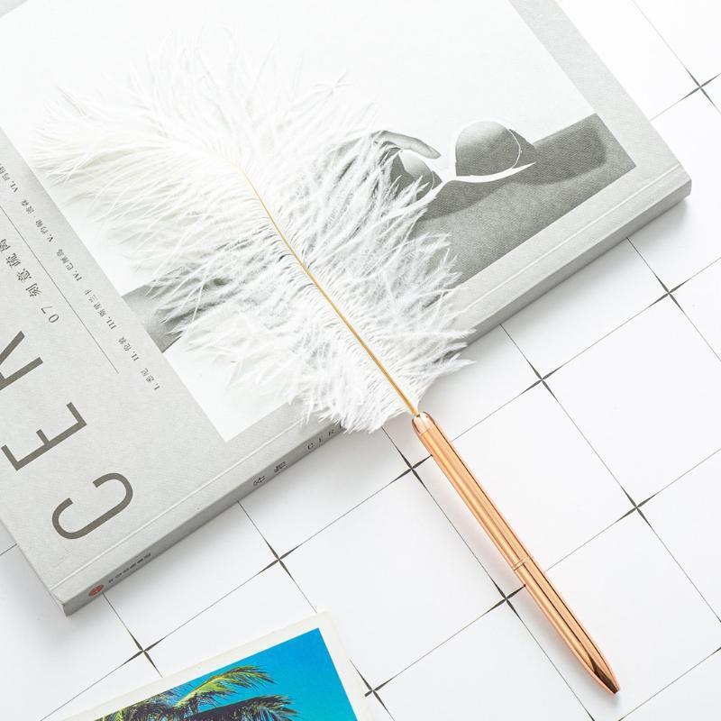 Exquisite Feather Ink Pen Metal Ballpoint Pen Signature Pen Gift for Women Men