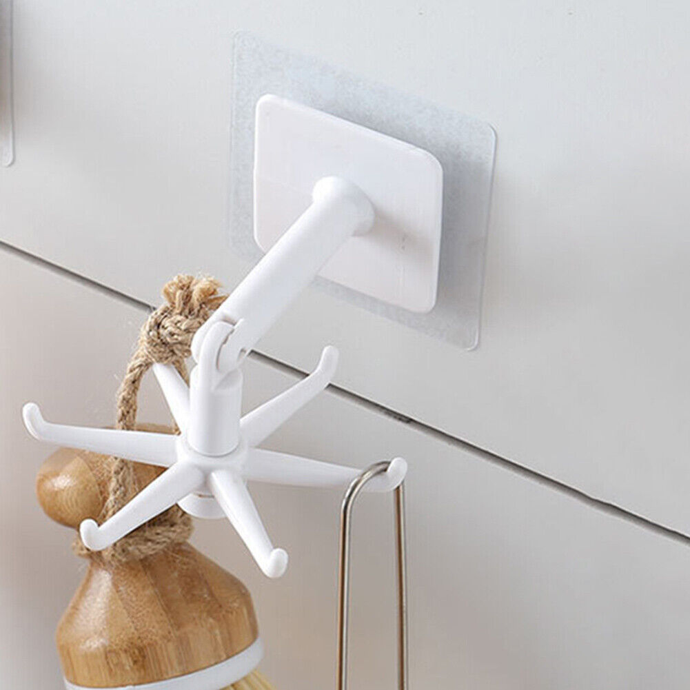 360 Degrees Rotating Hook Holder Bathroom Organizar Storage Hanger (White)