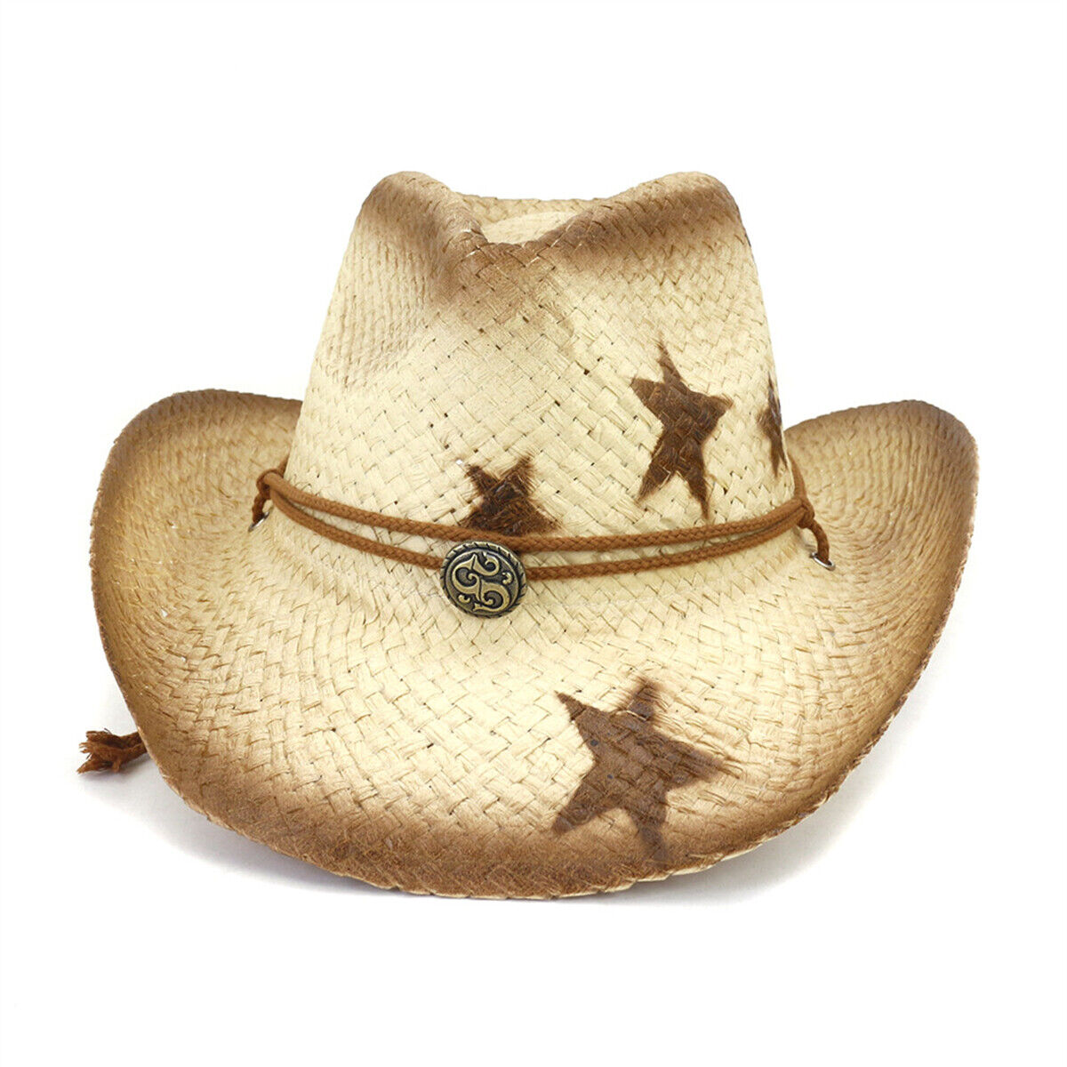 Men Women Five-Pointed Star Western Cowboy Straw Hat Outdoor Beach Sun Visor Hat