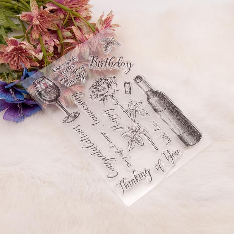 Elegant Red Wine Rose Clear Stamps for Card Making Decoration DIY Scrapbooking