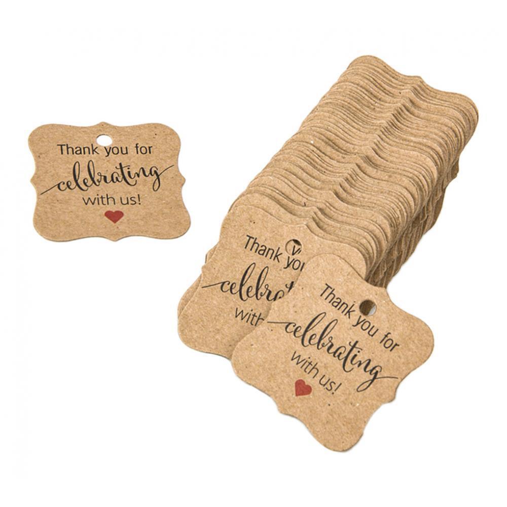 100x Thank You Kraft Paper Label Birthday/Wedding Party Hanging Gifts Decor