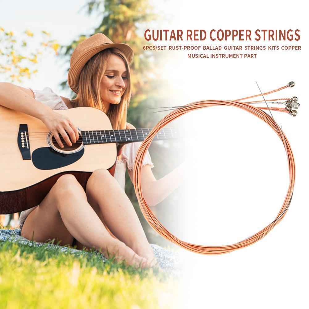 6pcs/set Copper Rust-proof Folk Guitar Strings Acoustic Guitar Parts (Red)